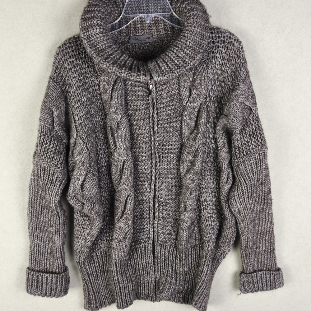 Chunky Cable Knit Alpaca Blend Sweater Cardigan Made Italy Cozy Neutral Large